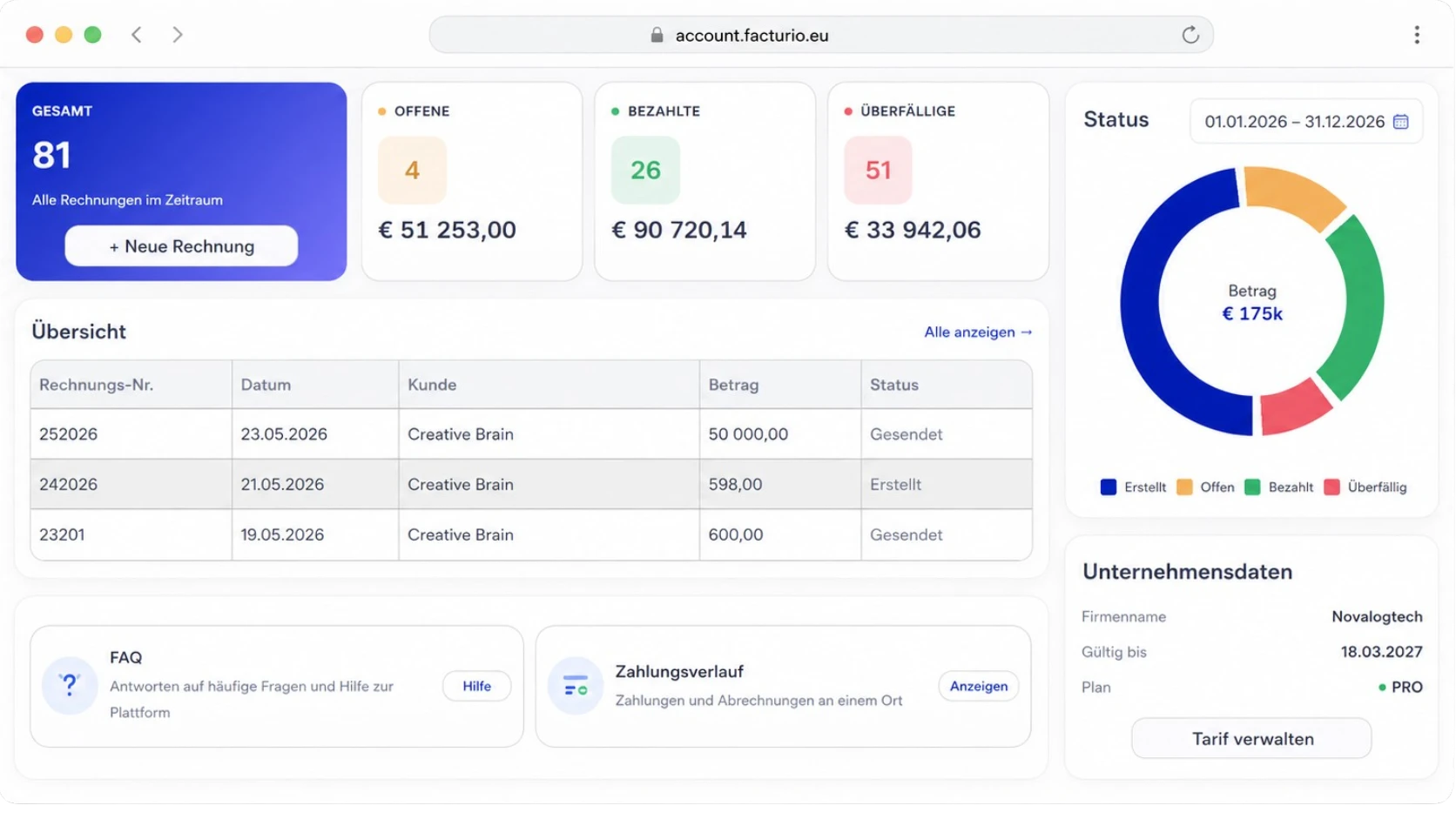 Facturio Dashboard Screenshot