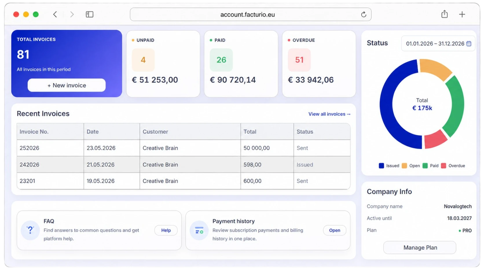 Facturio dashboard screenshot